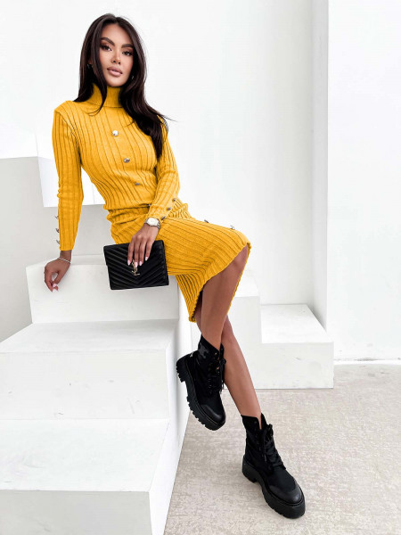 Dzianinowa midi sukienka z golfem FAZILA - cytrynowa 2