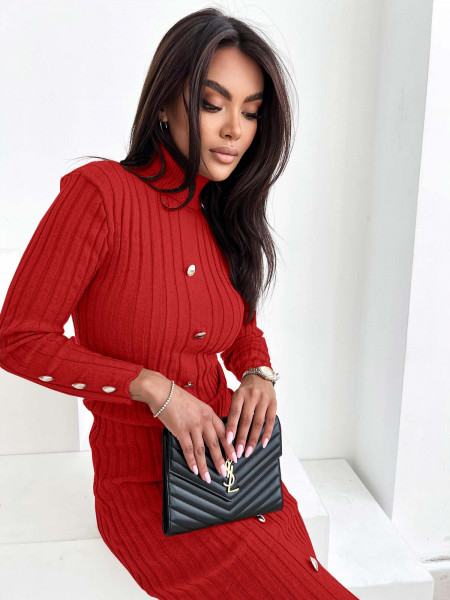 Dzianinowa midi sukienka z golfem FAZILA - czerwona 2