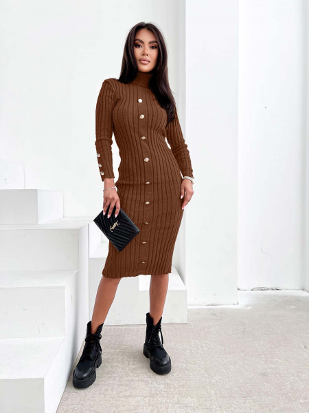 Dzianinowa midi sukienka z golfem FAZILA - czekoladowa 2