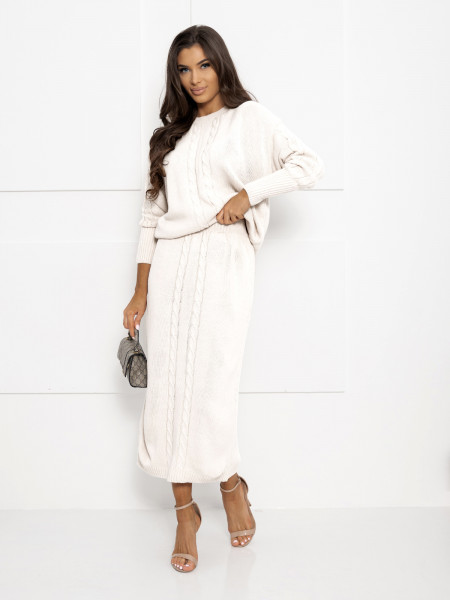 Komplet dzianinowy ze spódnicą BATIA - biały 2