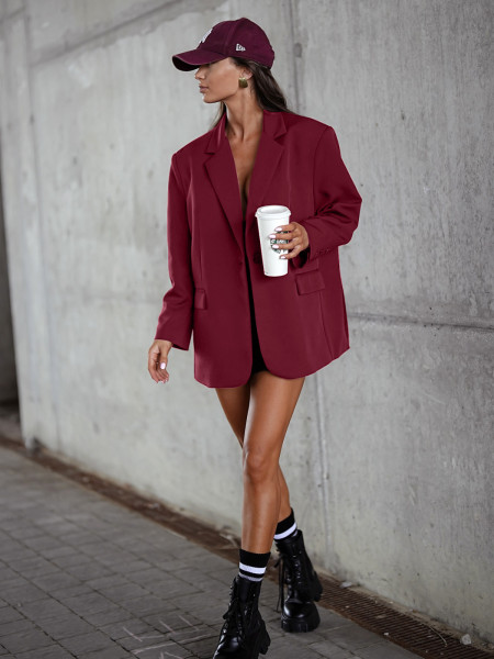 Długa oversizowa marynarka DIONISIA - bordowa