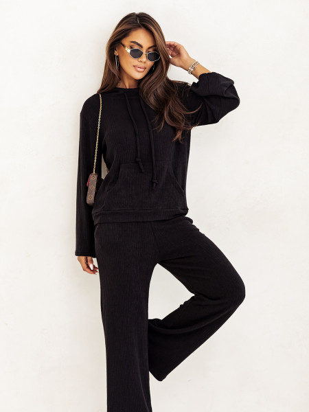 Komplet dzianinowy z szerokimi spodniami SONY - czarny 2