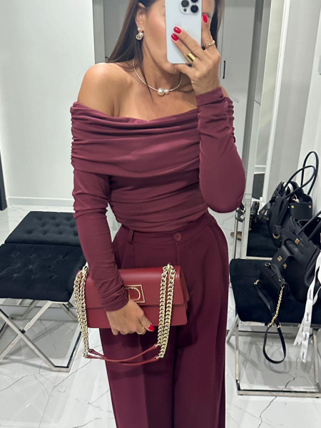 Eleganckie szerokie spodnie z kantem NOLLY - bordowe 2