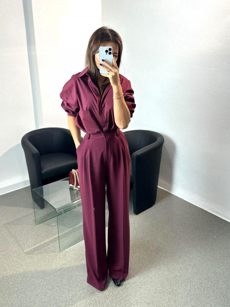 Eleganckie szerokie spodnie z kantem NOLLY - bordowe