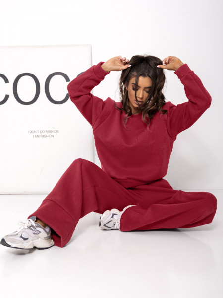 Komplet dresowy z szerokimi spodniami DANER - bordowy 2