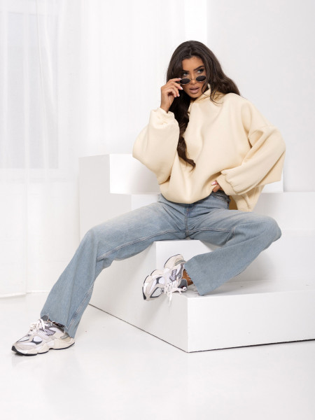 Bluza dresowa oversize z kapturem DRACO - waniliowa 2