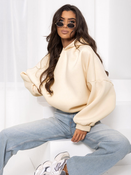 Bluza dresowa oversize z kapturem DRACO - waniliowa