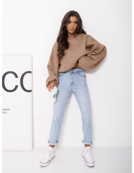 Bluza dresowa oversize z szerokim rękawem AZUMI - cappuccino