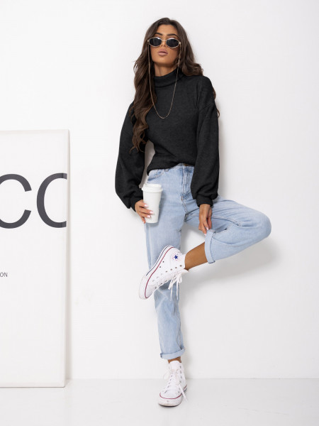 Dzianinowy sweter z golfem ZENARA - czarny