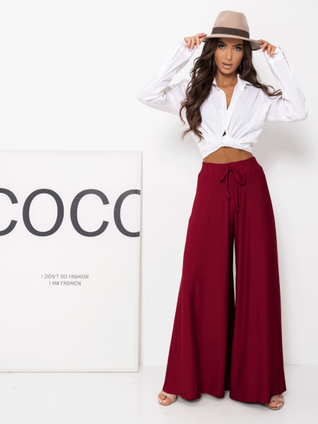 Stylowe szerokie spodnie z wiskozy ANWEN - bordowe 2