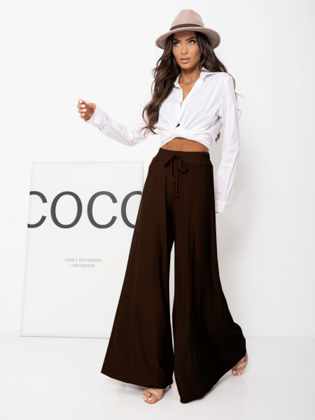 Stylowe szerokie spodnie z wiskozy ANWEN - czekoladowe 2