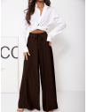 Stylowe szerokie spodnie z wiskozy ANWEN - czekoladowe