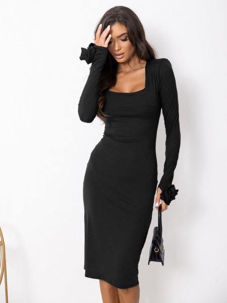 Dopasowana sukienka midi z wiskozy SELVIA - czarna 2