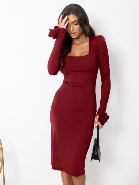 Dopasowana sukienka midi z wiskozy SELVIA - bordowa 2