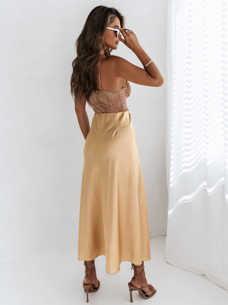 Elegancka satynowa spódnica maxi SATEEN - beżowa 2