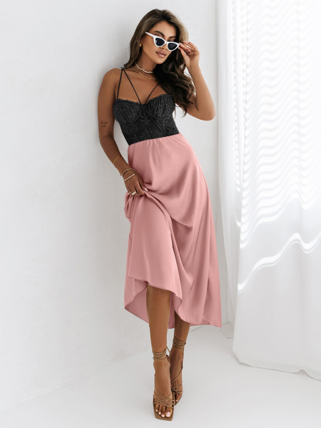 Elegancka satynowa spódnica maxi SATEEN - brudny róż 2