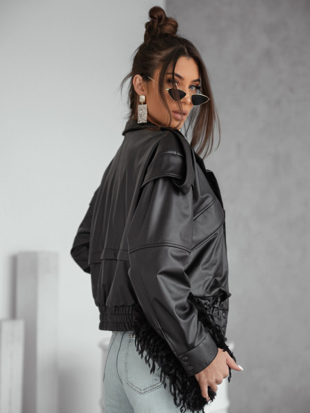 Krótka kurtka bomberka z eko-skóry JUMI - czarna 2