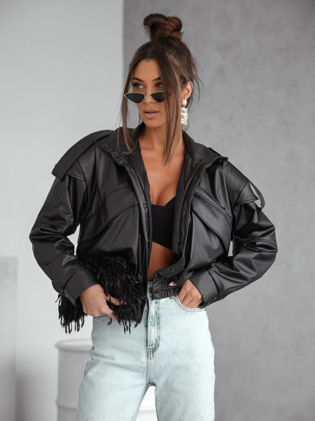 Krótka kurtka bomberka z eko-skóry JUMI - czarna