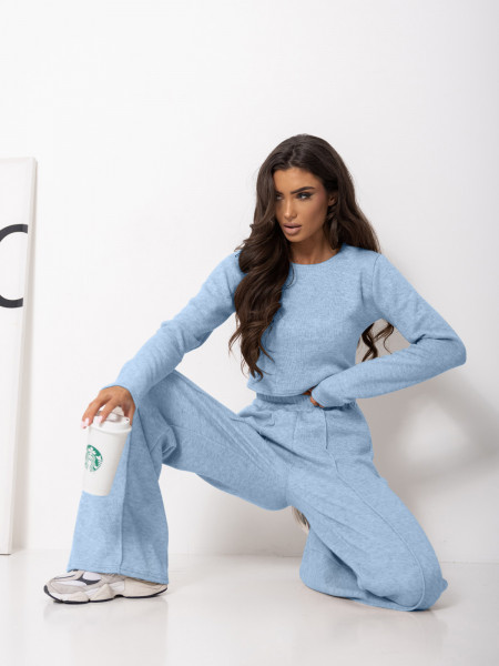 Komplet dzianinowy z szerokimi spodniami DANEB - błękitny 2