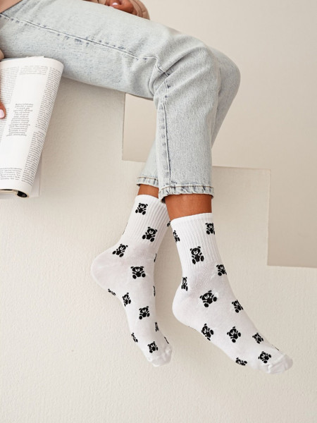 Skarpetki damskie MAŁE MISIE - białe