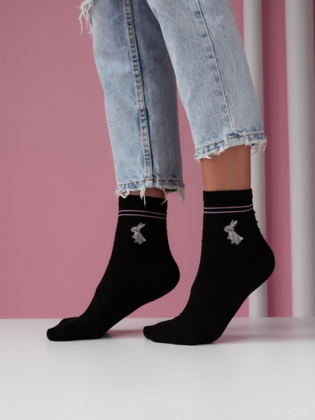 Skarpetki damskie KRóLICZKI Z PASKAMI - czarne