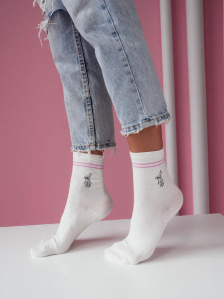 Skarpetki damskie KRóLICZKI Z PASKAMI - białe