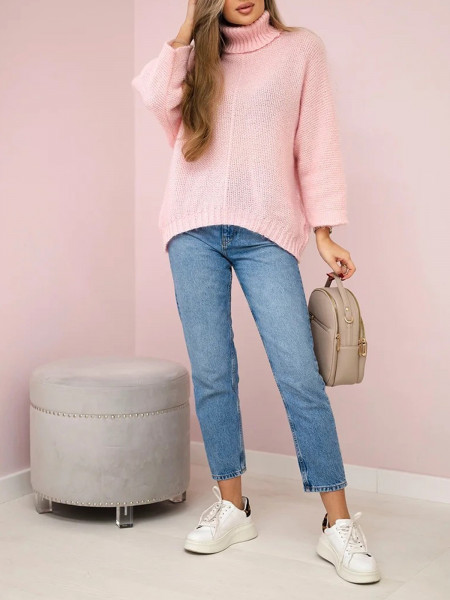 Oversizowy sweter z golfem MIRAN - pudrowy róż 2
