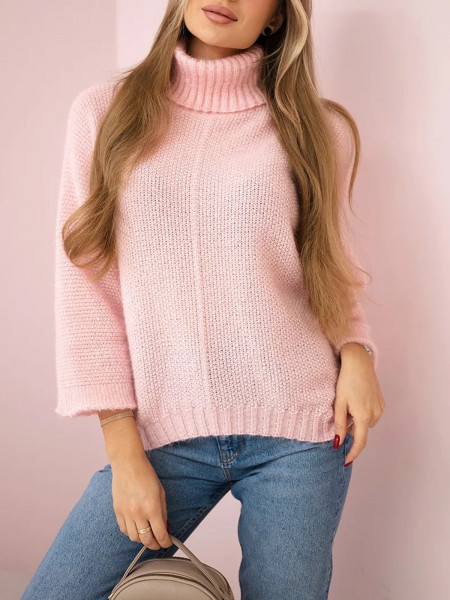 Oversizowy sweter z golfem MIRAN - pudrowy róż