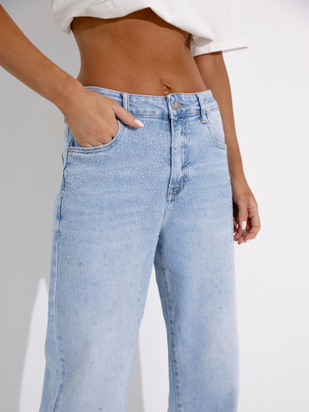 Jeansowe spodnie wide leg z cyrkoniami FADO - niebieskie 2
