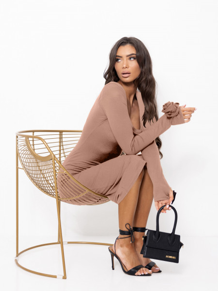 Dopasowana sukienka midi z wiskozy SELVIA - cappuccino mocca 2