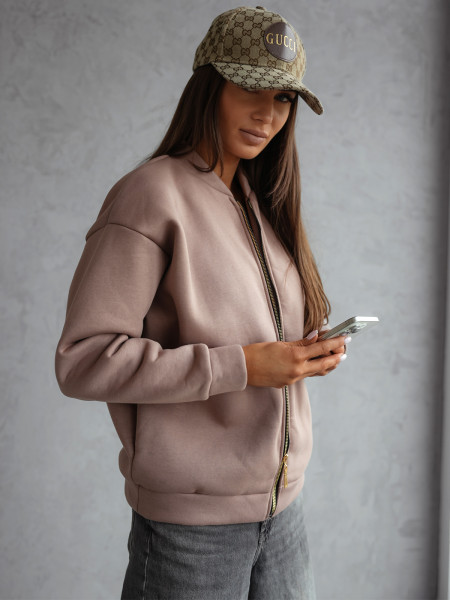 Bluza dresowa oversize z zamkiem ALORA - cappuccino mocca