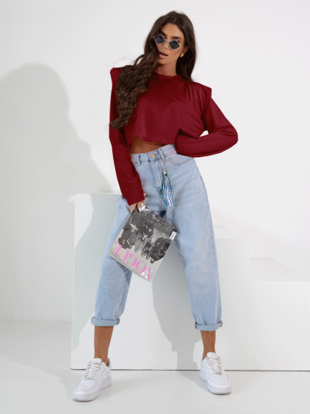 Pudełkowa bluzka top z poduszkami AMY - bordowa 2