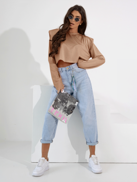 Pudełkowa bluzka top z poduszkami AMY - cappuccino mocca 2