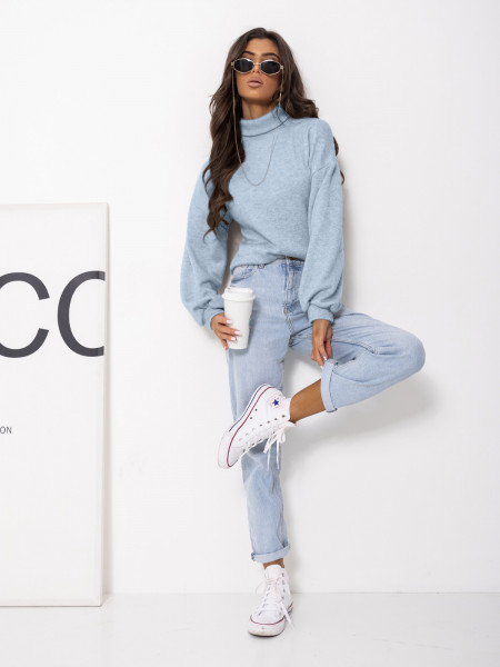 Dzianinowy sweter z golfem ZENARA - błękitny 2