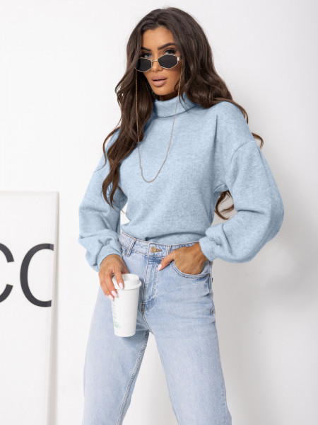 Dzianinowy sweter z golfem ZENARA - błękitny