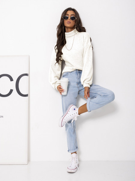 Dzianinowy sweter z golfem ZENARA - biały