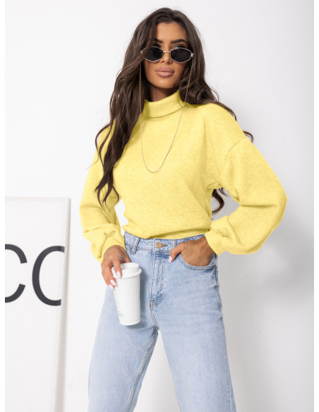 Dzianinowy sweter z golfem ZENARA - cytrynowy
