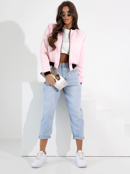 Modna kurtka bomberka z poduszkami NARE - pudrowy róż 2