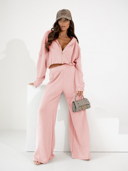 Komplet dzianinowy bluza i spodnie NOLANI - pudrowy róż