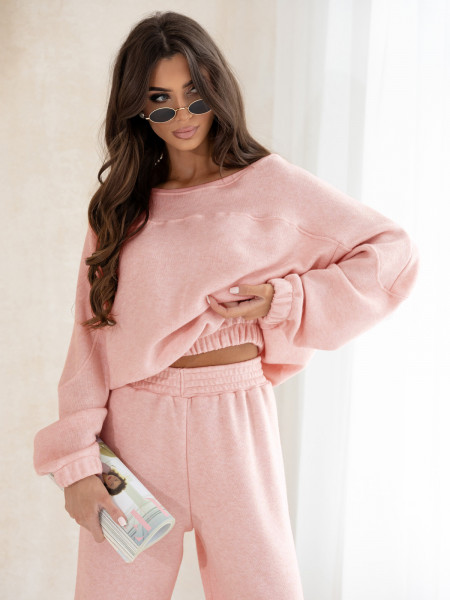 Komplet dzianinowy z szerokimi spodniami MILENA - pudrowy róż
