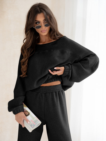 Komplet dzianinowy z szerokimi spodniami MILENA - czarny 2