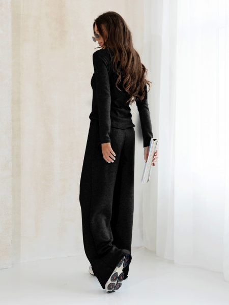 Komplet dzianinowy z szerokimi spodniami CELESTE - czarny 2