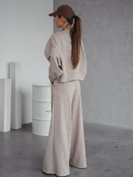 Komplet dzianinowy z szerokimi spodniami SIENA - beżowy melanż 2