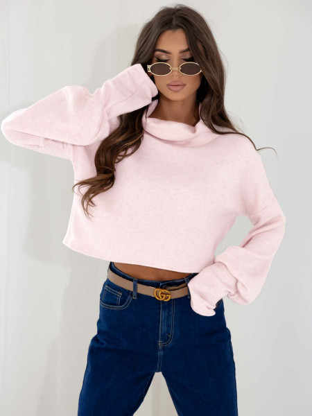 Dzianinowy sweter z golfem oversize NUALA - pudrowy róż