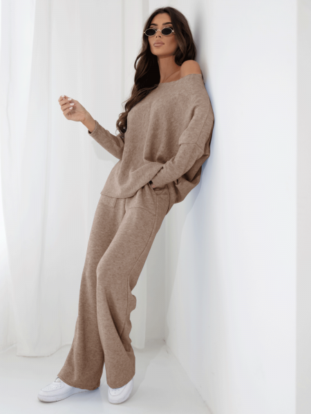 Komplet dzianinowy z szerokimi spodniami ELSINORE- cappuccino mocca 2