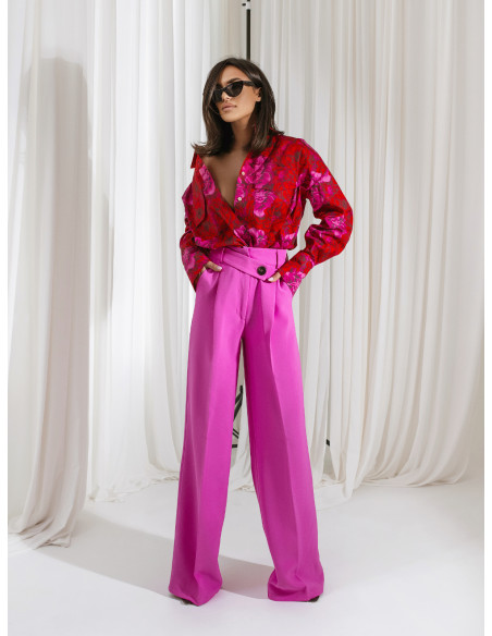 Eleganckie szerokie spodnie z kantem SOLO - różowe