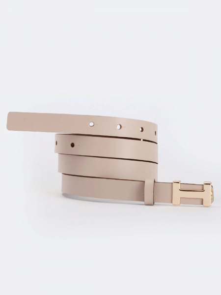 Pasek ze skóry naturalnej ze złotym okuciem - beżowy