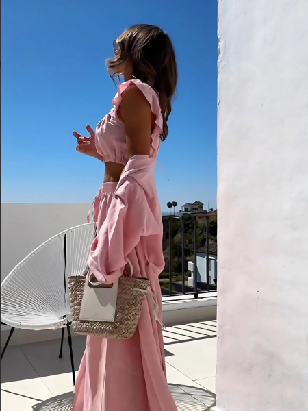 Lniany komplet 4w1MAELIA - pudrowy róż