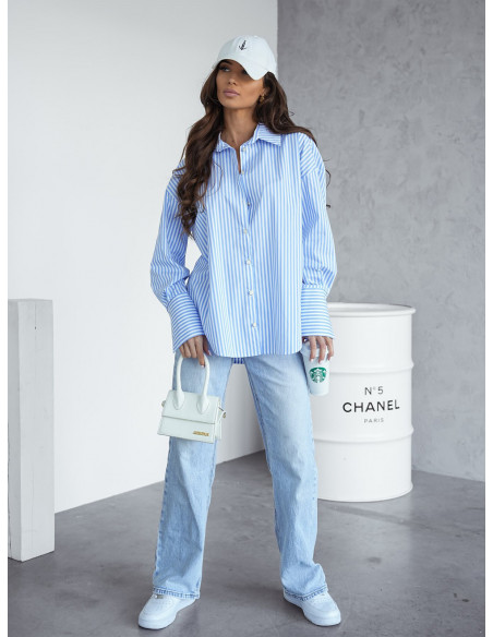 Koszula oversize z wiskozy w paski BILGA - błękitna