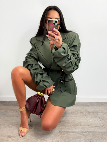 Długa marynarka z marszczonymi rękawami ABIGAIL - khaki 2